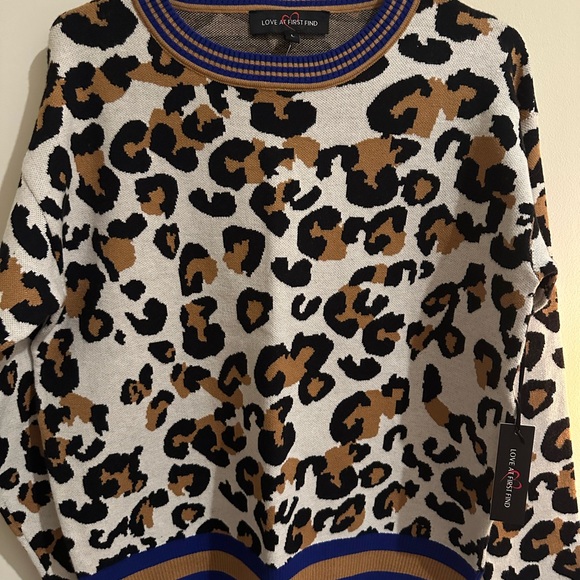 Brown and Black Crew Neck Sweater with Leopard Print - Picture 1 of 5